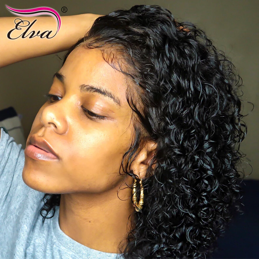 

Elva Hair 13x6 Short Lace Front Human Hair Bob Wigs 150% Density Water Wave Brazilian Remy Hair Lace Wig Pre Plucked Hairline