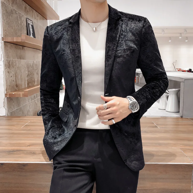 

Black Printed Blazer Mens Fashion Brand Blazer British's Style Casual Slim Fit Suit Jacket Male Blazers Men Coat Terno Masculino