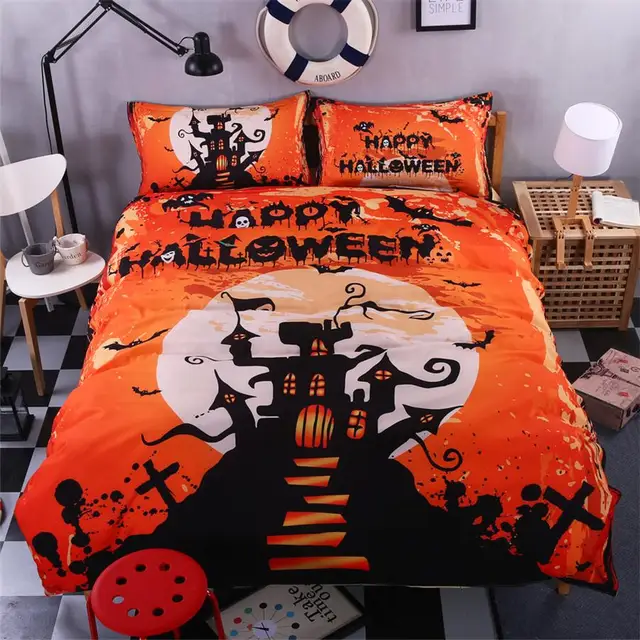 Happy halloween Mischievous Black White Pumpkin Bedding Set Kids/Boys