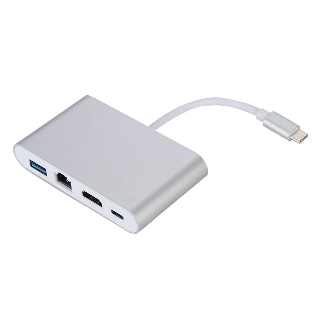 Type-C до 4 USB концентратор USB 3,1 type-C Мини Портативный хаб К HDMI 4 K+ RJ45 Gigabit Ethernet+ USB 3,0 HDMI USB-C адаптер# G