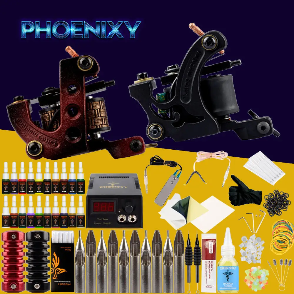 Beginner Tattoo Kit 20Color Tattoo Ink Sets 2 Tattoo Machines Set Black