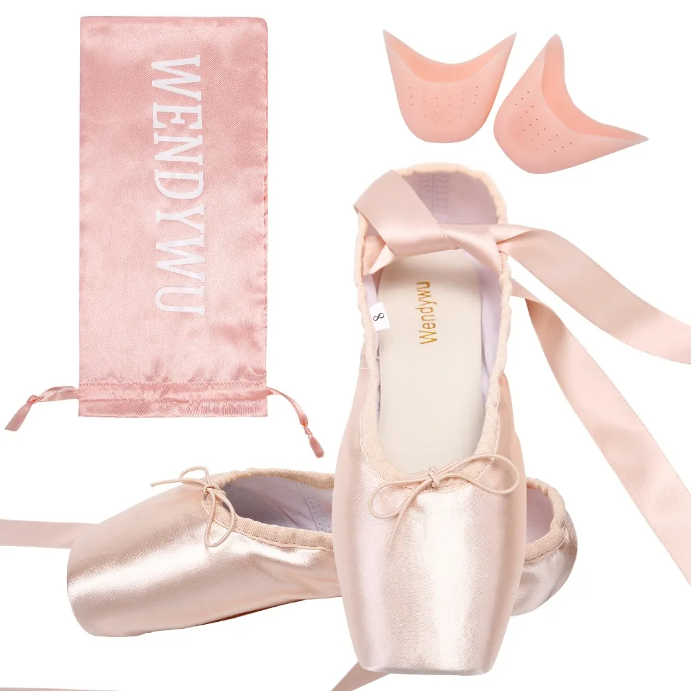 WENDYWU/профессиональные балетки; атласные розовые балетки с силиконовой подушечкой на носке и сумочкой