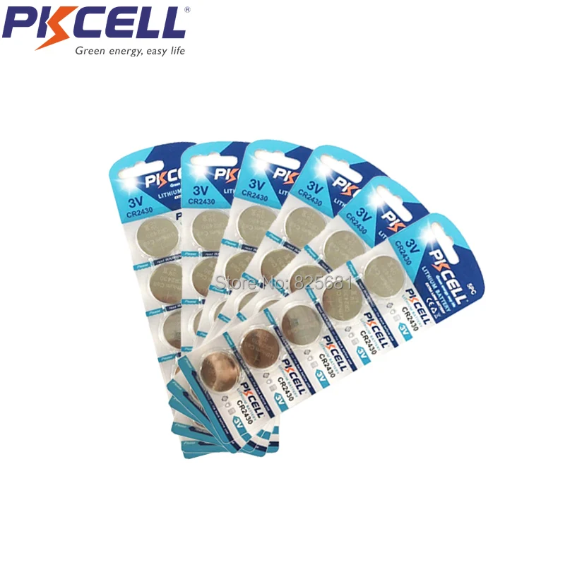 

30Pcs/6Cards PKCELL CR2430 Button Batteries DL2430 BR2430 KL2430 Cell Coin Lithium Battery 3V CR 2430 For Watch Electronic Toy