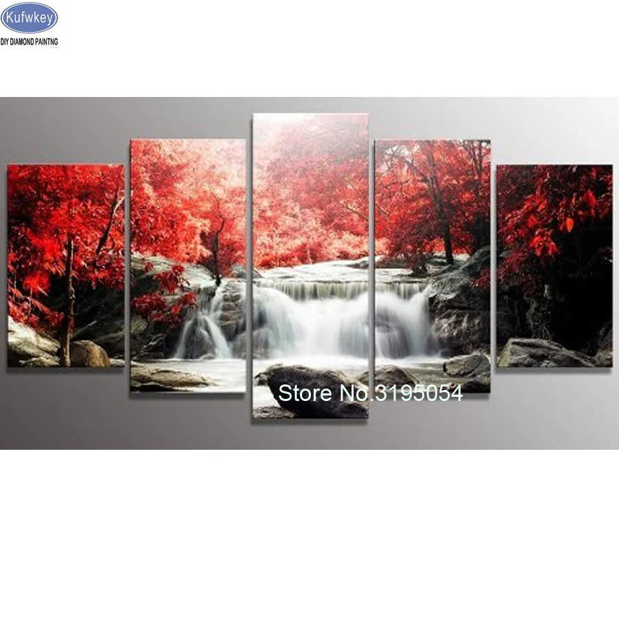 

5 pcs 5D,diy,Diamond Painting Landscape,waterfall,Full,Diamond Embroidery,picture,image,Stitch Cross,Diamond Mosaic,Needlework