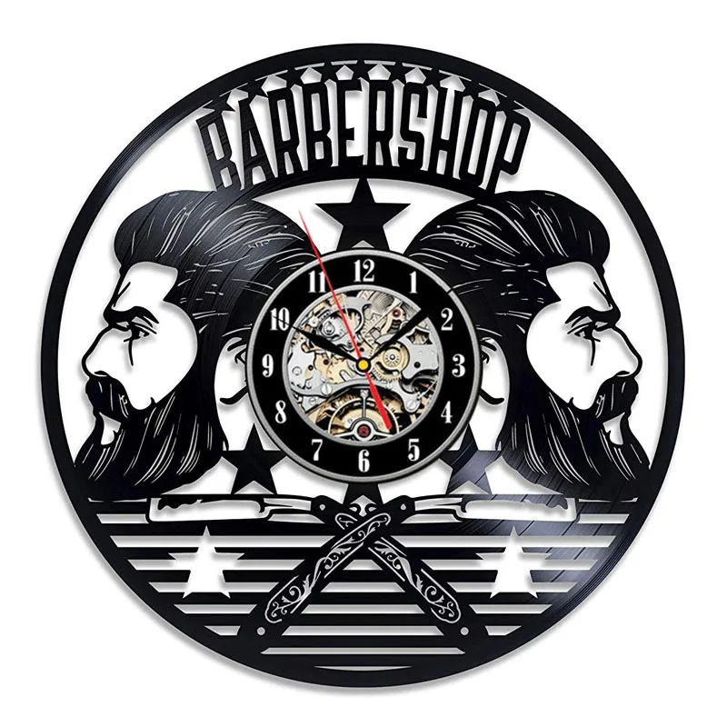 

2019 Horloge Mural Barber Shop Wall Clock Design Decorative Barbershop Hairdressing Vinyl Clocks Watch Decor For Beauty Salon