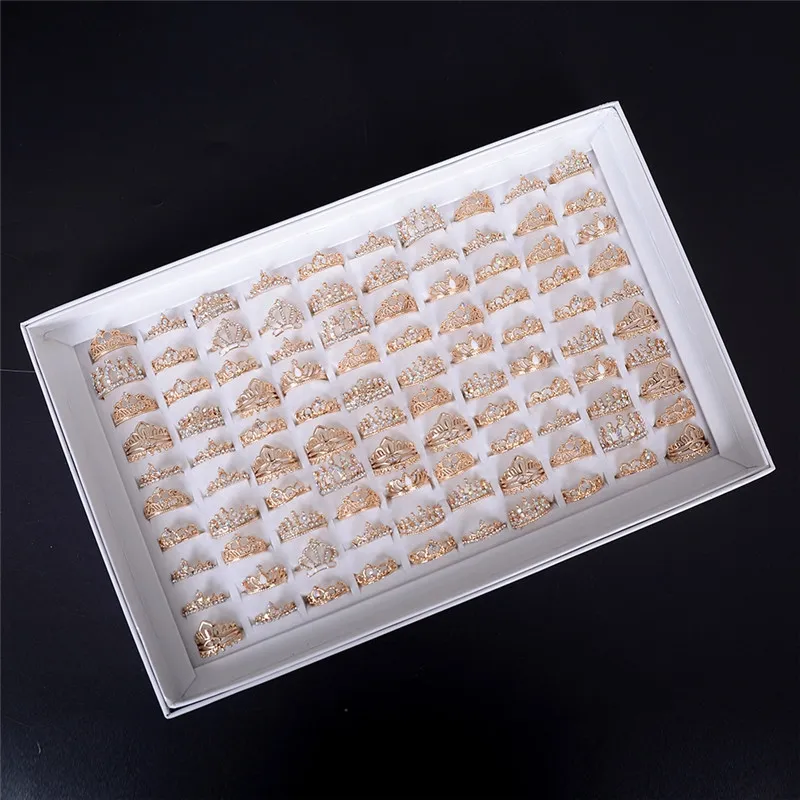 Finger Rings 10Pcs Rhinestone Crown Trendy For Women Girls
