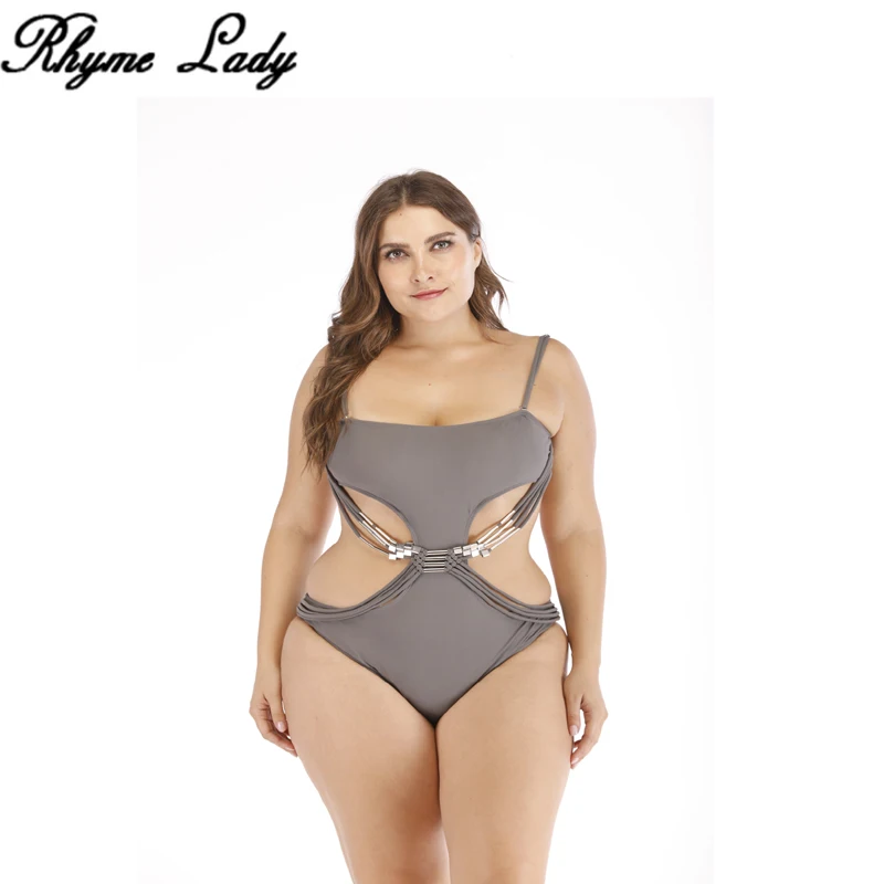 

Rhyme Lady sexy Swimsuit Push Up one piece Swimwear women crochet plus size padded swim wear solid color new design monokini 4XL