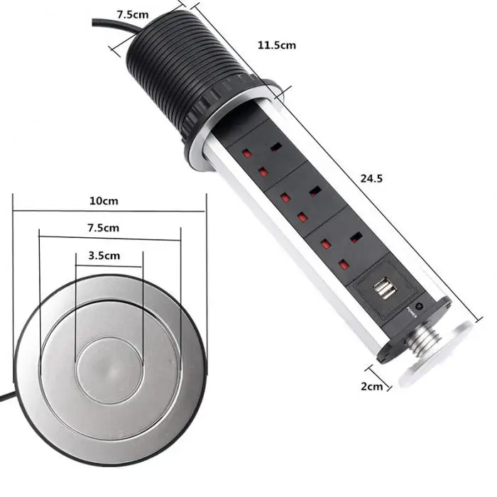 Горячая Выдвижная электрическая розетка 3 гнезда 2 USB для кухни, выдвижная офисная розетка для стола PLD