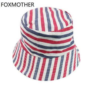 

FOXMOTHER New Buckethat Outdoor Red Pink Striped Fisherman Caps Bucket Hats Women Mens