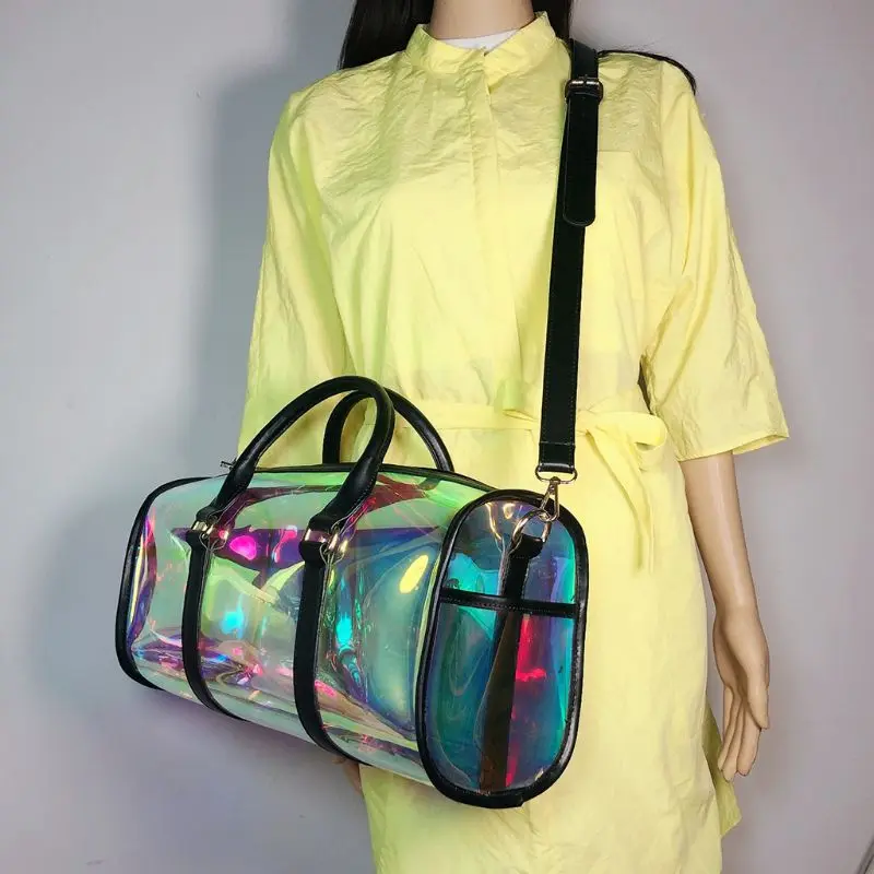 Модная дорожная сумка женская Большая вместительная переносная сумка через плечо из ПВХ голографическая сумка для багажа на выходные