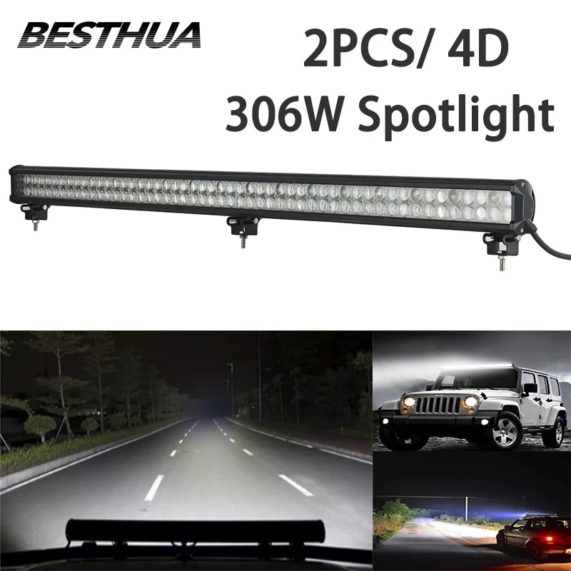 

2Pcs 4D 306W SPOT LED Work Light Bar For Jeep SUV ATV TRUCK Off Road Car LED 306w Spot 4d 12V 24V Waterproof With Len Bracket