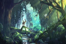 fantasy art anime forest Princess Mononoke Home Decoration wood frame poster