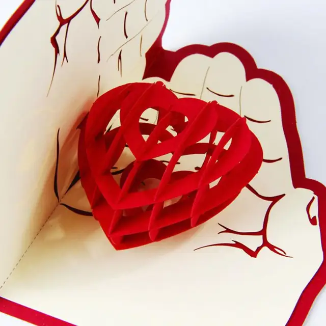 thanksgiving greeting card handmade 3d red love heart shaped folding heart card
