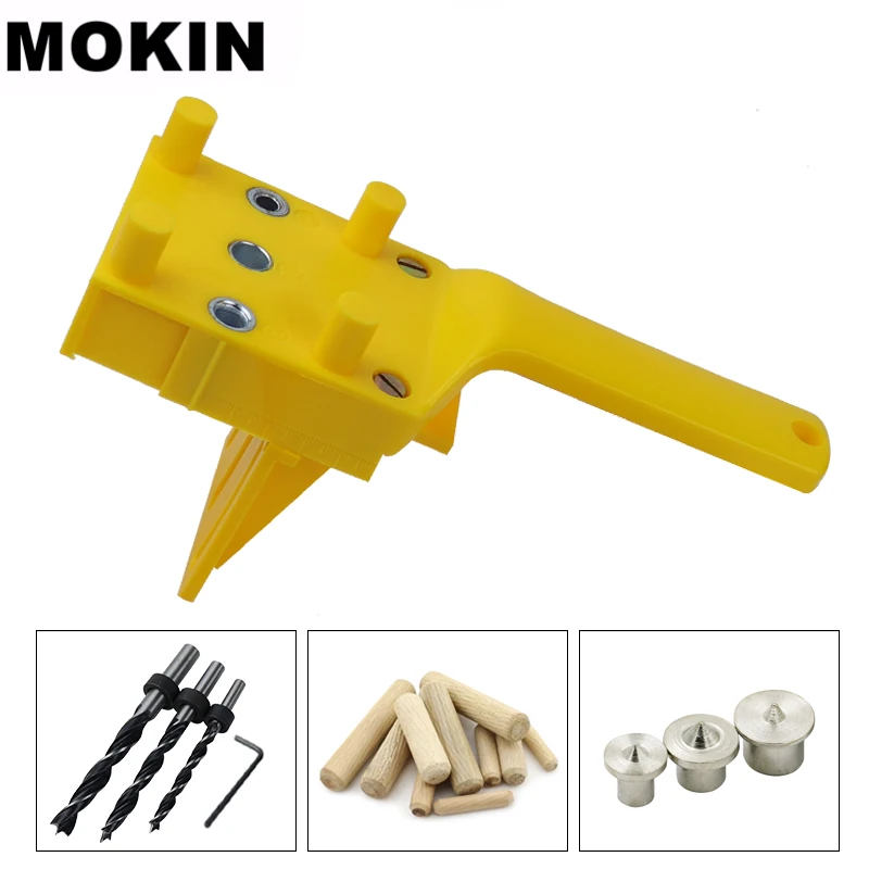  Doweling Jig 6/8/10mm Handheld Pocket Hole Jig Set Woodworking Wood Dowel Self-Centering Puncher Dr