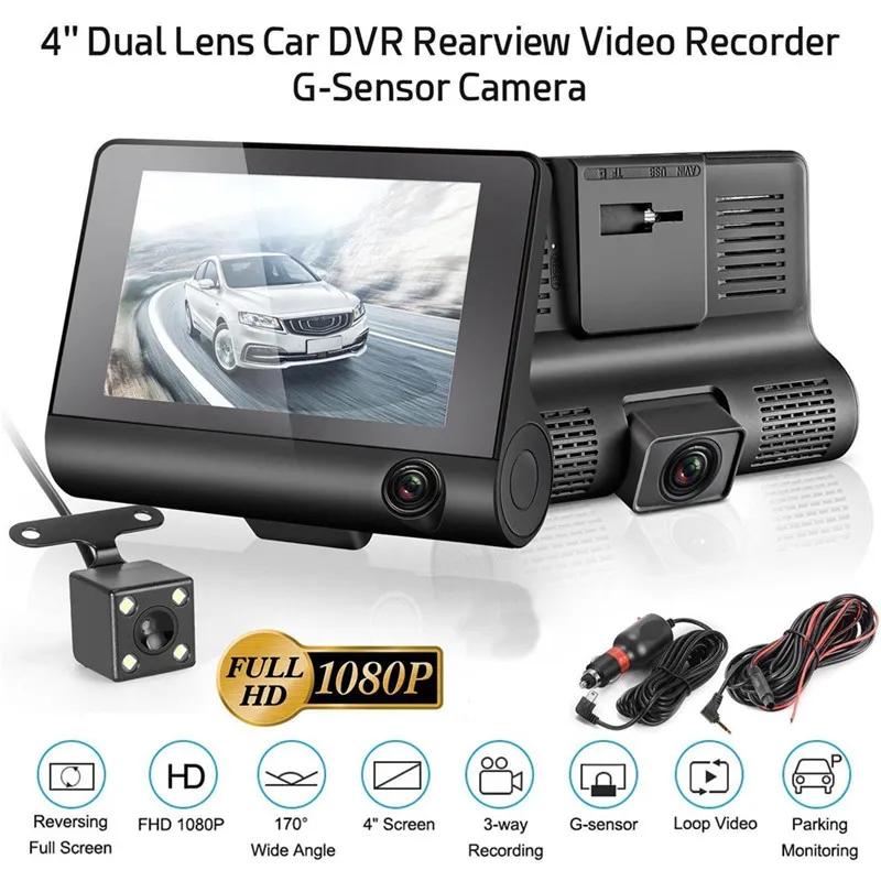 

HD 1080P LCD 4" Dual Car DVR Rearview Video Recorder G-sensor Camera Car Dash Cam Driving Recording