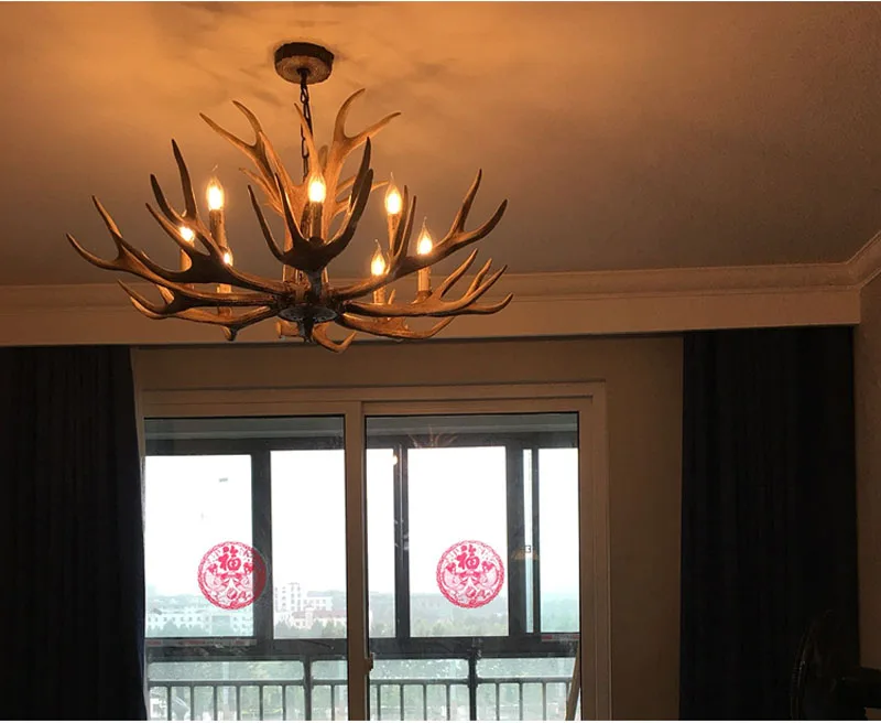 Europe E14 6 8 10 Heads American Deer Horn Antler Pendant Lamp Resin Antler Lampshade Parlor Hall Decor Suspension Luminaire C1
