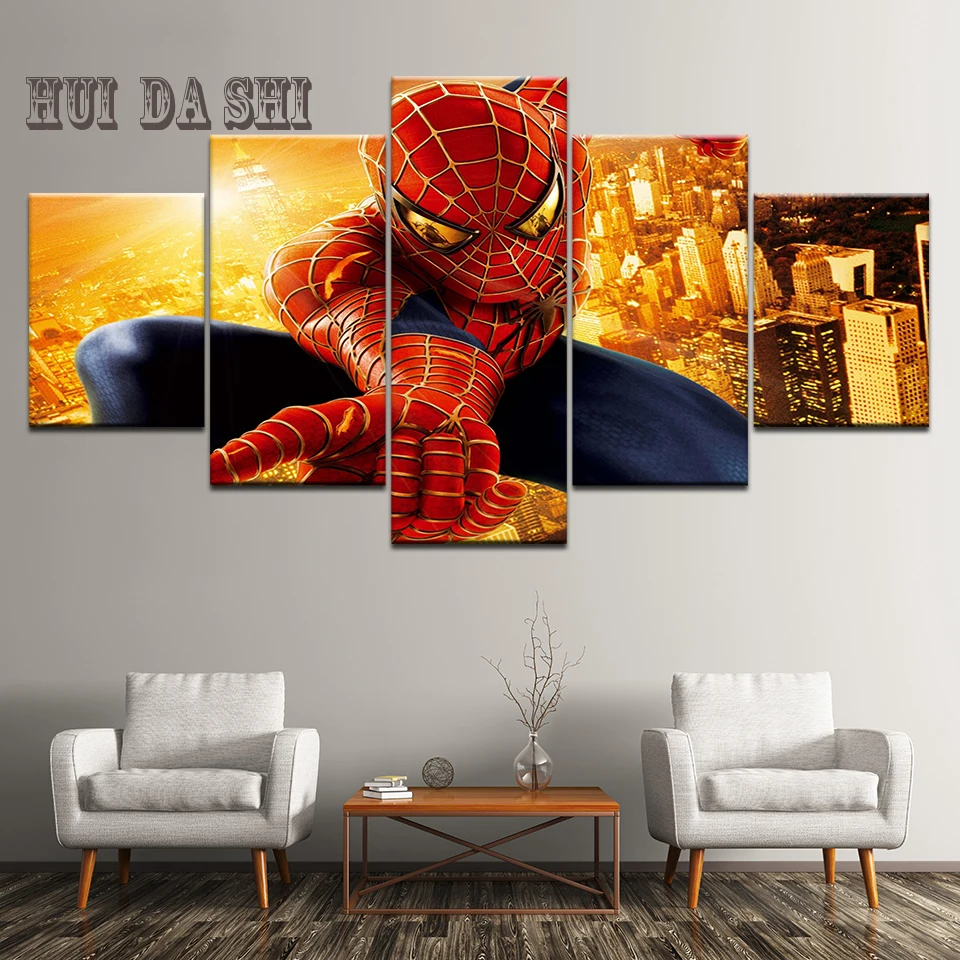 

Modern Decoative Children Room Modular 5 Panel Spiderman Poster High Quality Canvas Prints Pictures Home Decor Wall Art Frame