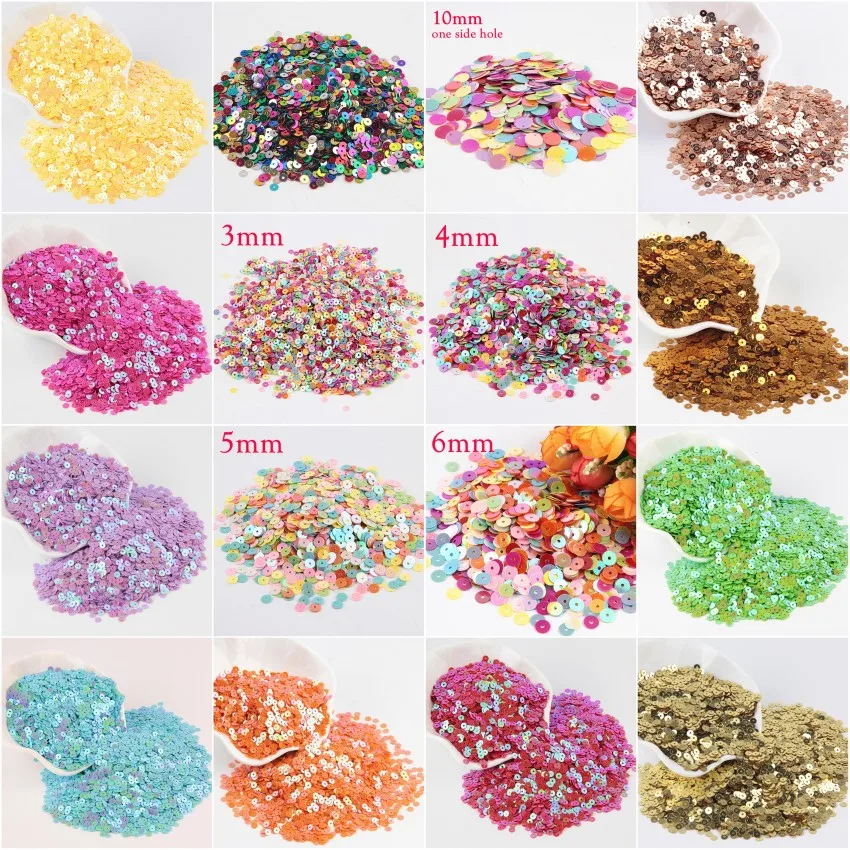

PVC Loose Sequins Crafts DIY Accessory 20g/lot Flat Round Paillette Women Dress Sewing Decoration Size 3/4/5/6/10/15/20/25/30mm