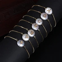 Золото микро проложить Радуга CZ кубический цирконий 26 Алфавит буквы имя Шарм пресноводный жемчуг-Монетка золотой браслет-цепочка для женщин Девушка