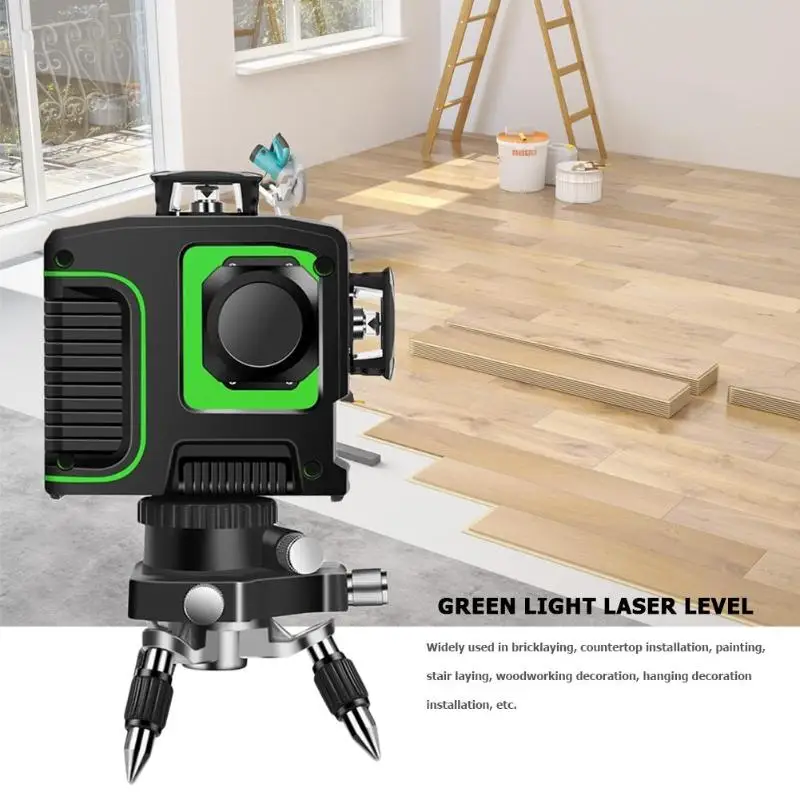 Laser Level Self-Leveling 12 Lines Green Light Laser Level with Bracket Laser Beam Line 360 Degree Level Instrument