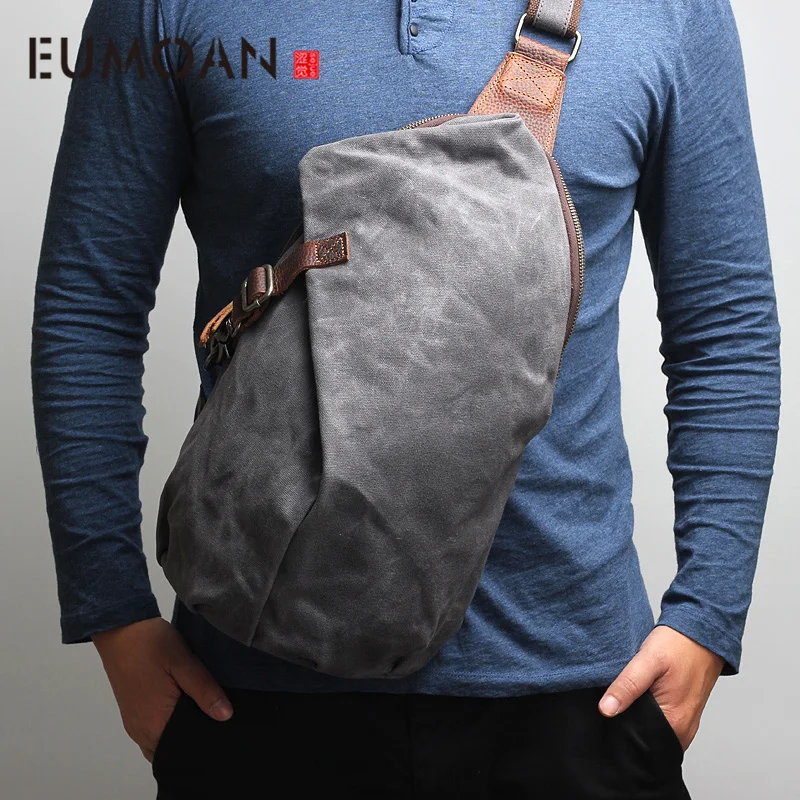 

EUMOAN Men's chest bag, casual oblique cross bag, retro waterproof shoulder canvas bag, trend personality chest bag