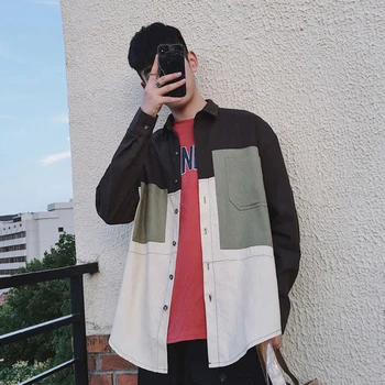 

Japanese Harajuku Shirt Men Korean Casual Clothes Streetwear Men Shirt Long Sleeve Mens Shirts Cotton Full Turn-down Collar 5