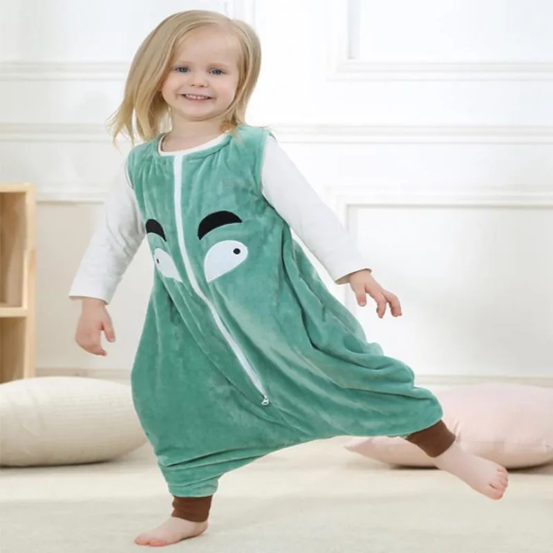 Зеленый детский спальный мешок без рукавов конверт новорожденного 1-3 лет