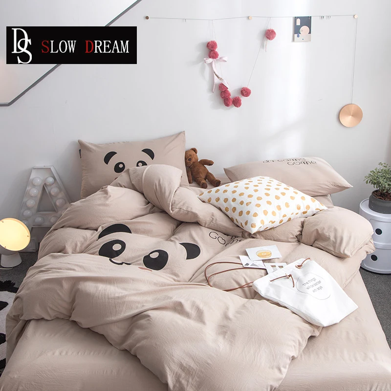 

SLOWDREAM Cartoon Panda Bedding Set Soft Duvet Cover Set Flat Sheet Pillowcase Decor Bed Set Double Queen King Home Textiles