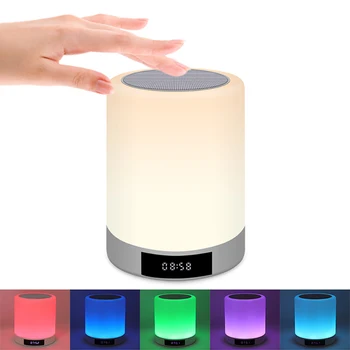 

LED Night Light Wireless Bluetooth Speaker Touch Control Bedside Table Light with Digital Alarm Clock TF Card/AUX-Input/FM Radio