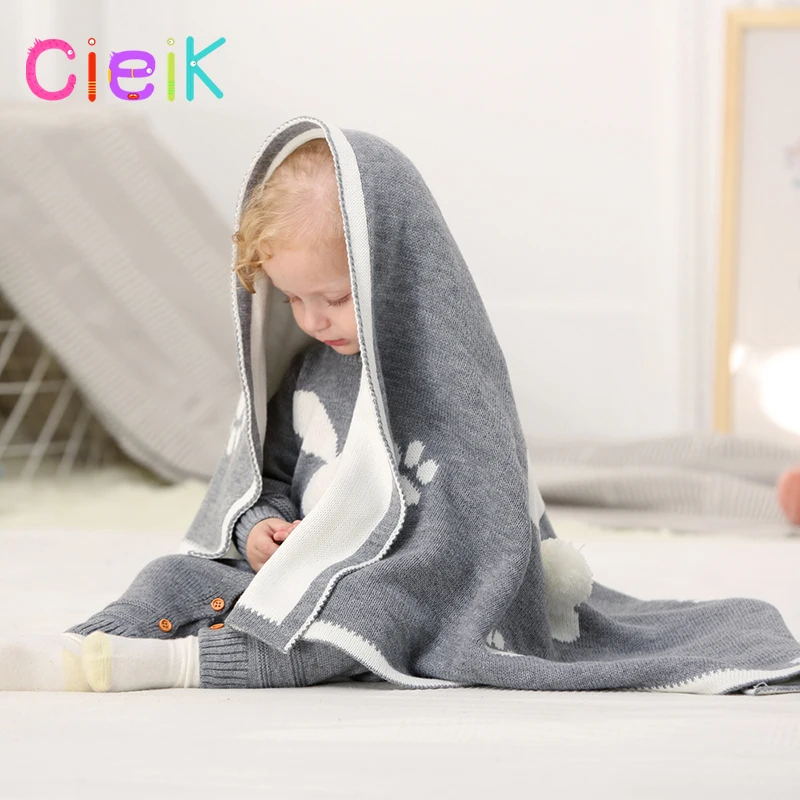CieiK Baby Blanket Animal Bunny Muslin Floral Swaddle Newborn Girl Boy Soft Wrap Kids Photo Playing Knitted Warm Children Towel  (1)