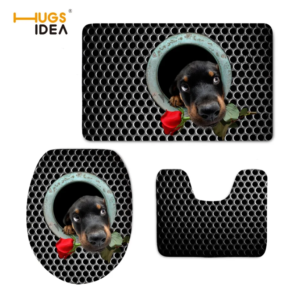 HUGSIDEA Black Animal Dog Toilet Seat Cover Non Slip Bathroom Carpet