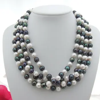 

Handmade 4 strands 9-10mm gray colorful freshwater cultured pearl necklace 51 cm fashion jewelry