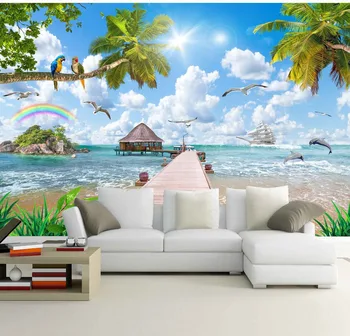 

Bacaz Coconut trees Sea Scenery Nature Wallpaper Murals for Living Room Sofa Background Papel 3d Lanscape Mural 3d Wall paper