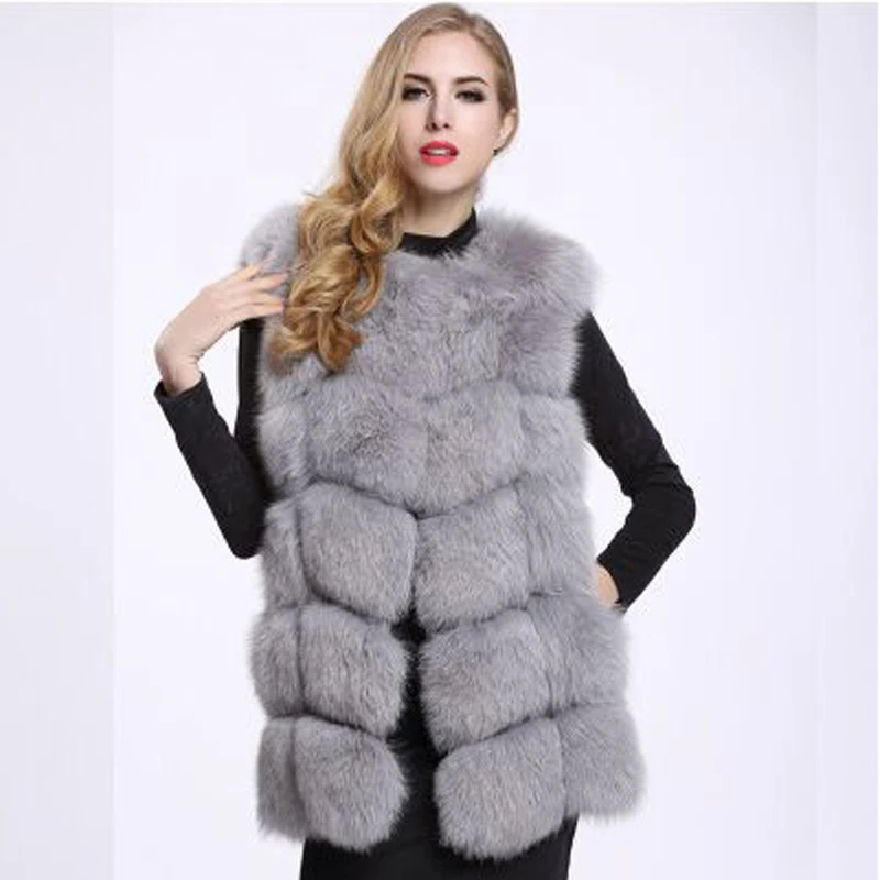 Autumn Winter Warm Fashion Women Import Coat Fur Vests High-Grade Faux Fur Coat Fox Fur Long Vest Women's Jacket - Цвет: Серебристый