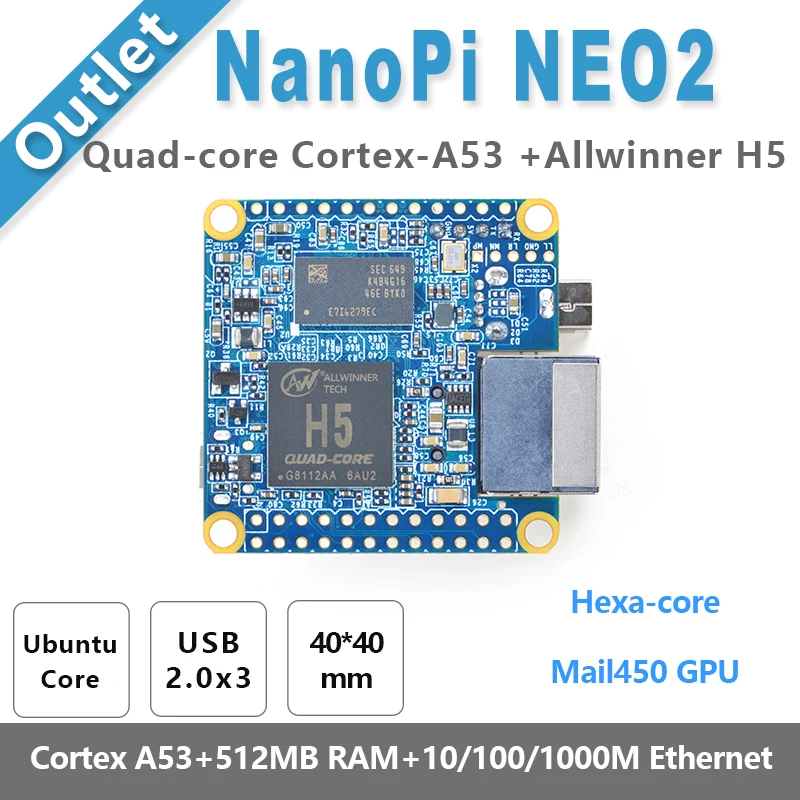 NanoPi NEO2 Allwinner H5, 64 бит высокопроизводительная, четырехъядерный A53 демонстрационная плата, работает UbuntuCore