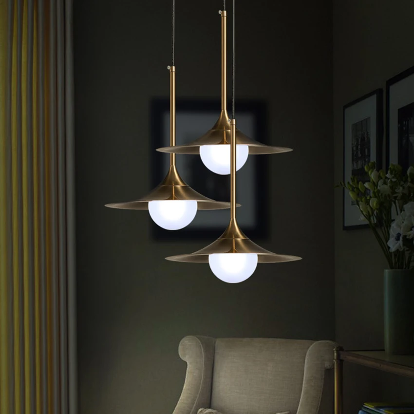 

Nordic modern hanging lamp for living room bedroom Creative glass plated copper iron lampshade restaurant cafe bar pendant light