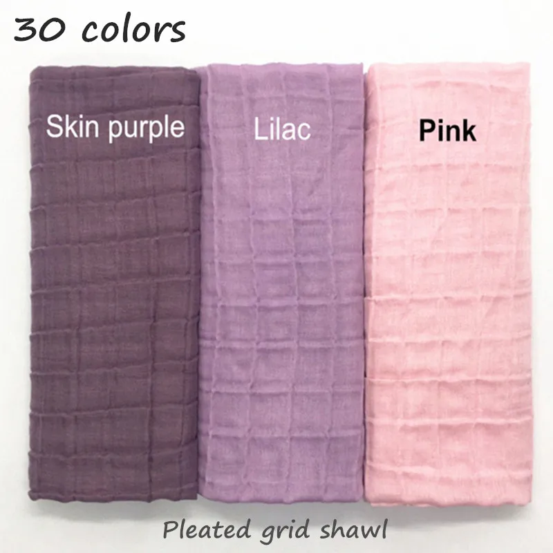 

New 30 colors Pleated grid Plain elastic Scarf Fashion Shawl Women Children Solid Scarfs embossed muslim hijabs fashion scarves