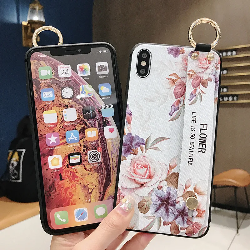 Милые цветы с подставкой Чехол для Samsung S10 Plus S9 S8 Note 10 9 8 ремешок на запястье кольцо