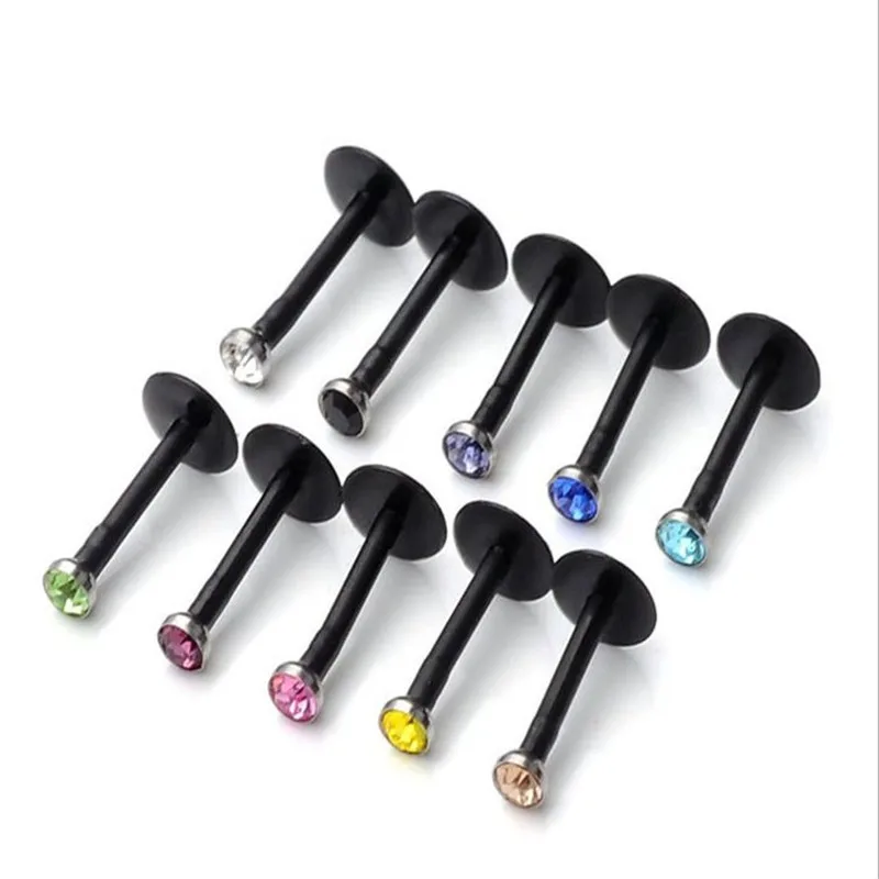 10pcs Mixed Fashion Straight Bar Stud Piercing Nose Rings Crystal