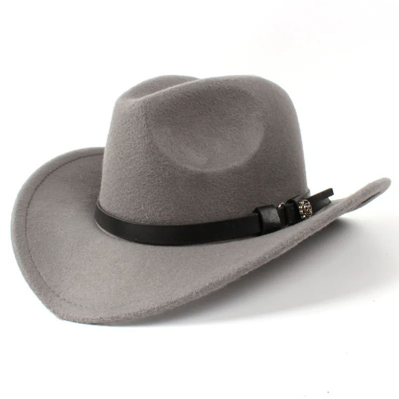 Для женщин Для мужчин шерстяной фетр западная ковбойская шляпа с свернутый широкий джазования с полями ковбойские шляпы сомбреро Sie окружности головы 56-58 R18 - Цвет: gray