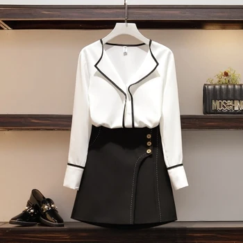 

2019 Summer Style Slim Skirt Set Temperament Elegant Costumes For Women Chiffon Lining Cover Belly Top And Skirt