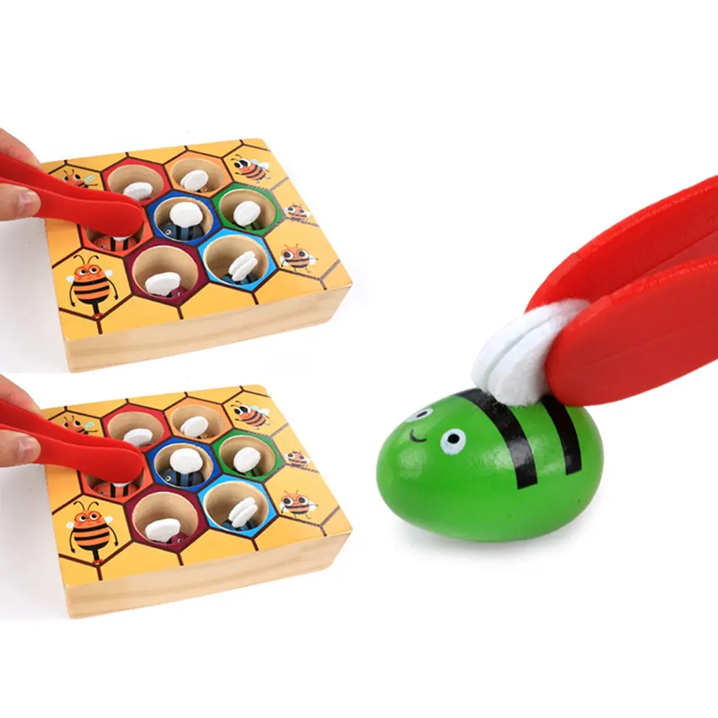 Kids Clip Beehive Games Intelligence Color Cognition Toy Clip Small Bee Toy Wooden Baby Early Montessori Childhood Education Toy