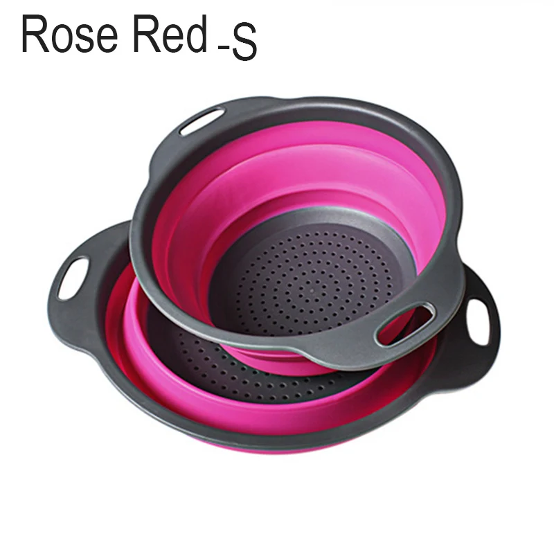 Multifunction Kitchen Collapsible Silicone Colander Fruit Vegetable Strainer Space Saver FBE3 - Цвет: Rose Red S