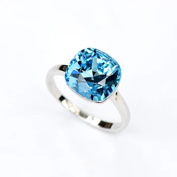 

Square fashion simple Square ring High quality Women jewelry Semi-precious stones blue crystal silver rings lovers cute gift