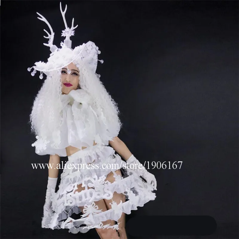 DS Women's Christmas Cute Princess White Costume Dance Team party dress1