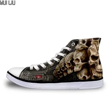 Настроенный, прохладный панковский череп печатных Мужская Высокая парусиновая обувь дышащая повседневная обувь на шнуровке Вулканизированная обувь мужские высокие кроссовки