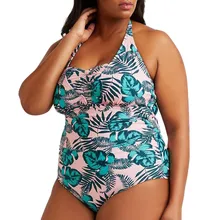 CHAMSGEND женский купальник большого размера на бретельках с цветным принтом, сексуальный Модный Купальник с бретелькой через шею, пляжный цельный купальник