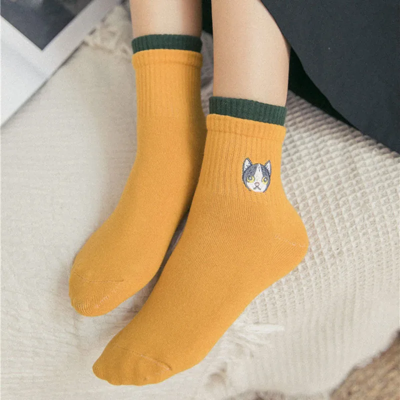 Теплый милый мультфильм Harajuku Смешные носки Для женщин Творческий Вышивка Sokken Kawaii Chaussette Femme Японии 7 Calcetines Mujer Skarpetk