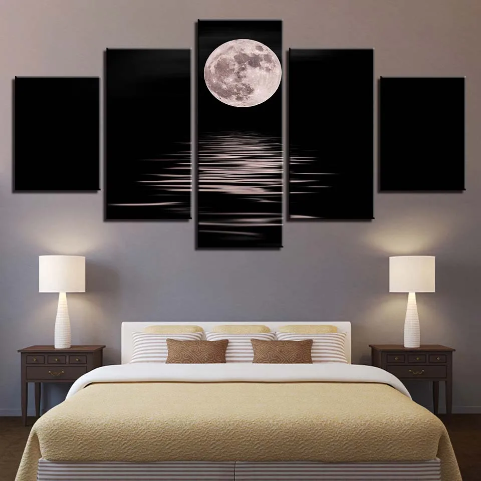 

Modular Picture HD Prints Lake Canvas Painting Moon 5 Pieces Home Landscape Living Room Decoration Wall Art Frame Artwork Poster