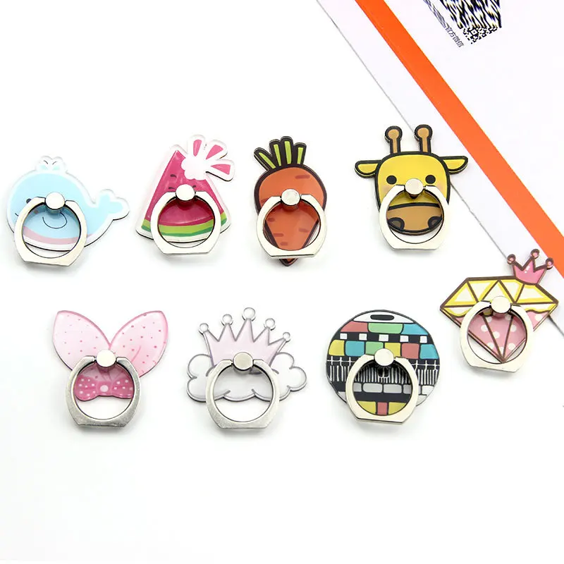 

Romatlink Acrylic Mobile Phone Bracket Radish Bow Watermelon Crown Cow Head Shape Pattern Finger Ring Holder